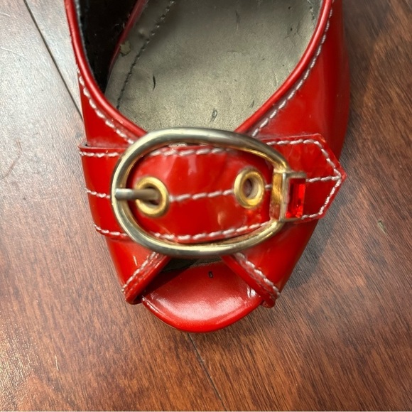 Paolo Dark Hyacinth Orange Leather Heels with Rhinestone & Gold Hardware, Size 7 - Picture 7 of 14